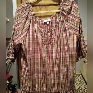 Plaid Women's Top with Embroidered Detail